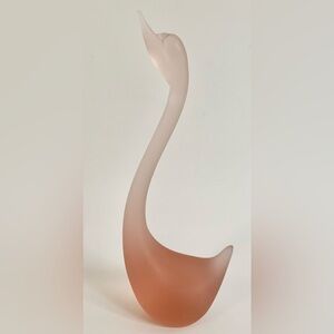Vintage Frosted Glass Swan Figurine Satin Elegant 10”